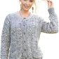 Ladies long sleeve cable knit cardigan with pockets in Marl Grey color