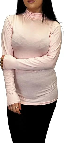Ladies polo roll neck long sleeve jumper in Nude color