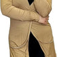 Ladies long sleeve open front pocket cardigan in Camel color