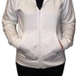Ladies fleece hooded top with zipper in White color
