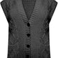 Ladies sleeveless cable knit cardigan vest with 5 buttons and 2 pockets in Black color