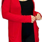 Ladies long sleeve open front pocket cardigan in Red color