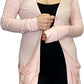 Ladies long sleeve open front pocket cardigan in Peach color