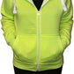 Ladies fleece hooded top with zipper in Neon Green color