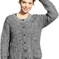 Ladies long sleeve cable knit cardigan with pockets in Marl Black color