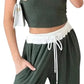 Ladies ribbed crop top and trouser co-ord set in Sage color