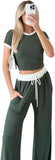Ladies ribbed crop top and trouser co-ord set in Sage color
