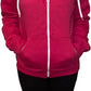 Ladies fleece hooded top with zipper in Fuchsia color