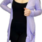 Ladies long sleeve open front pocket cardigan in Lilac color