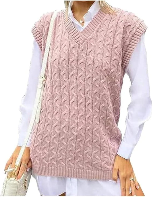 Women’s cable knit sleeveless jumper vest in Nude color