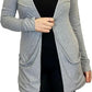 Ladies long sleeve open front pocket cardigan in Silver color