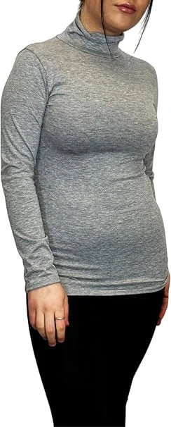 Ladies polo roll neck long sleeve jumper in Grey color
