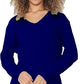 Ladies long sleeve V-neck cable knit jumper in Navy color