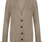 Women’s chunky Aran cable knit button cardigan in Mocha color