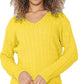 Ladies long sleeve V-neck cable knit jumper in Yellow color
