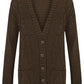 Women’s chunky Aran cable knit button cardigan in Chocolate Brown color