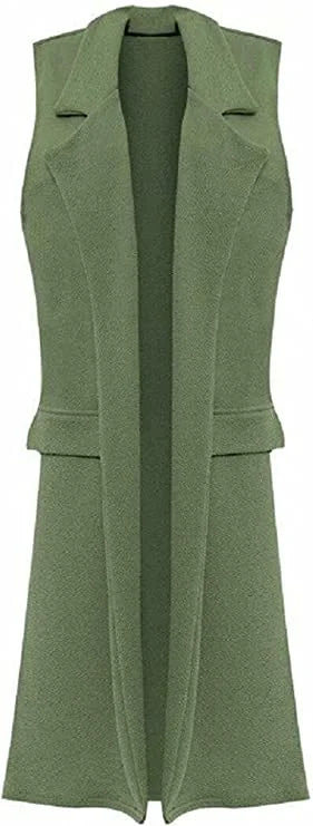 Women’s sleeveless long waistcoat in Khaki color