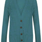 Women’s chunky Aran cable knit button cardigan in Teal color