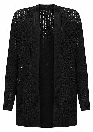 Women’s cable knitted open front cardigan with pockets in Black color