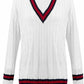 Women’s cable knitted V-neck cricket sweater in White color