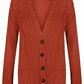 Women’s chunky Aran cable knit button cardigan in Rust color