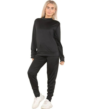 Ladies plain tracksuit joggers and sweatshirt in Black color