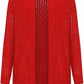 Women’s cable knitted open front cardigan with pockets in Red color