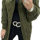 Ladies oversized long hooded cable knit cardigan in Khaki color
