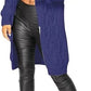 Ladies oversized long hooded cable knit cardigan in Navy color