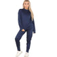 Ladies plain tracksuit joggers and sweatshirt in navy color