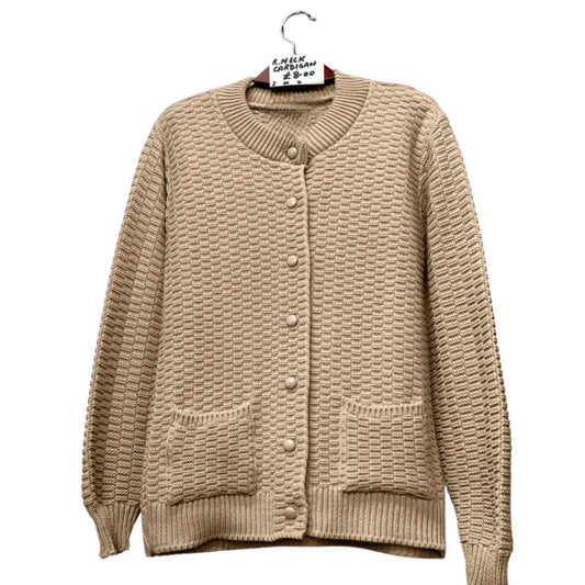 Women’s stitch crew neck cardigan in Beige color