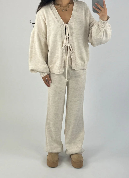 Women’s bow tie front cardigan in Beige color