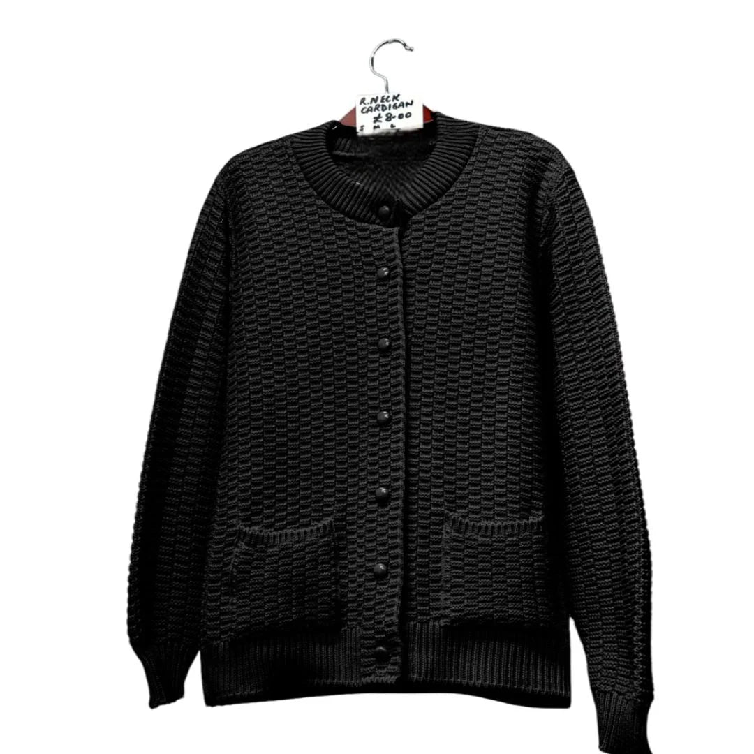 Women’s stitch crew neck cardigan in Black color