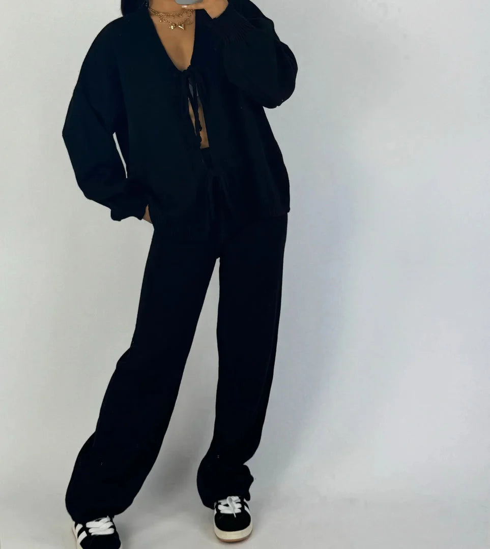 Women’s bow tie front cardigan in Black color