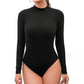 Women’s mock neck long sleeve bodysuit in Black color