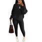 Women’s drop shoulder sweater set in Black color