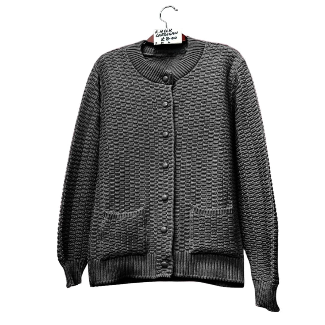 Women’s stitch crew neck cardigan in Charcoal color