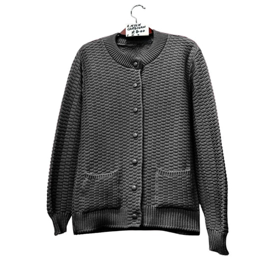 Women’s stitch crew neck cardigan in Charcoal color