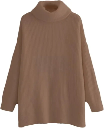 Women Chunky Knitted High Polo Roll Neck Baggy Oversized Winter Jumper Dress Top