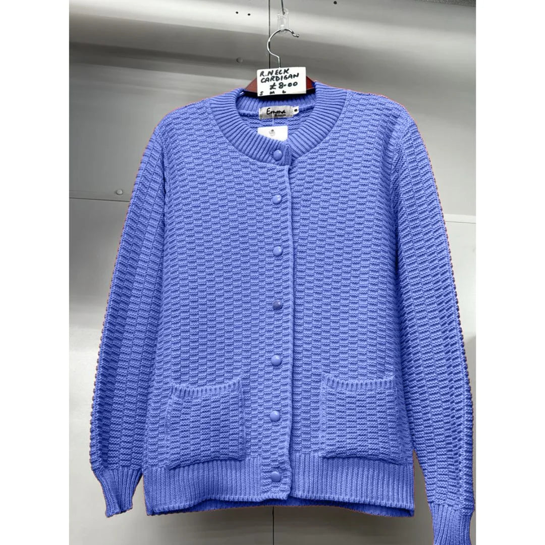 Women’s stitch crew neck cardigan in Blue color