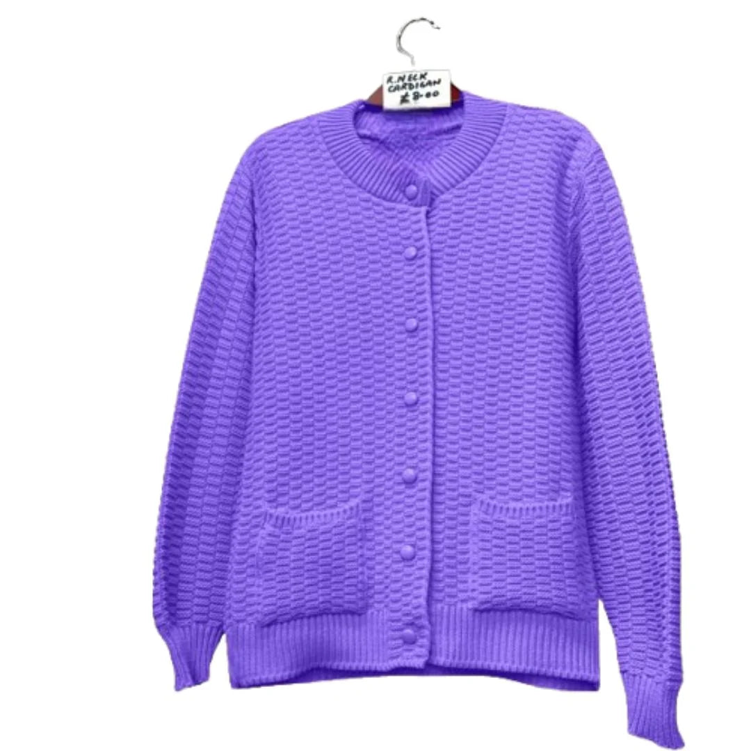 Women’s stitch crew neck cardigan in Lilac color