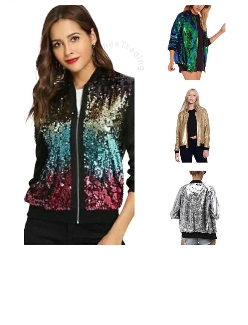Ladies sequin glitter bomber jacket