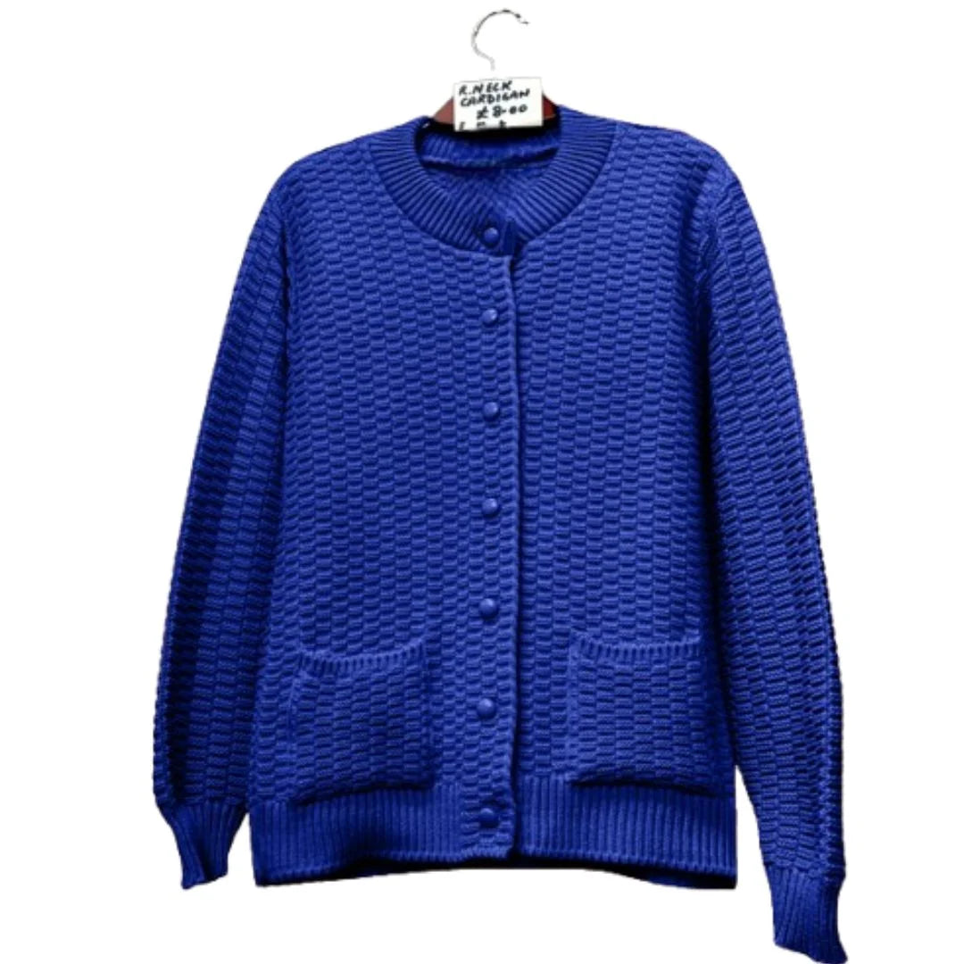 Women’s stitch crew neck cardigan in Navy color