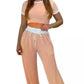 Ladies ribbed crop top and trouser co-ord set in Brown color