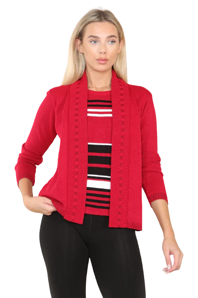 Women’s fine knitted striped jumper in Red color