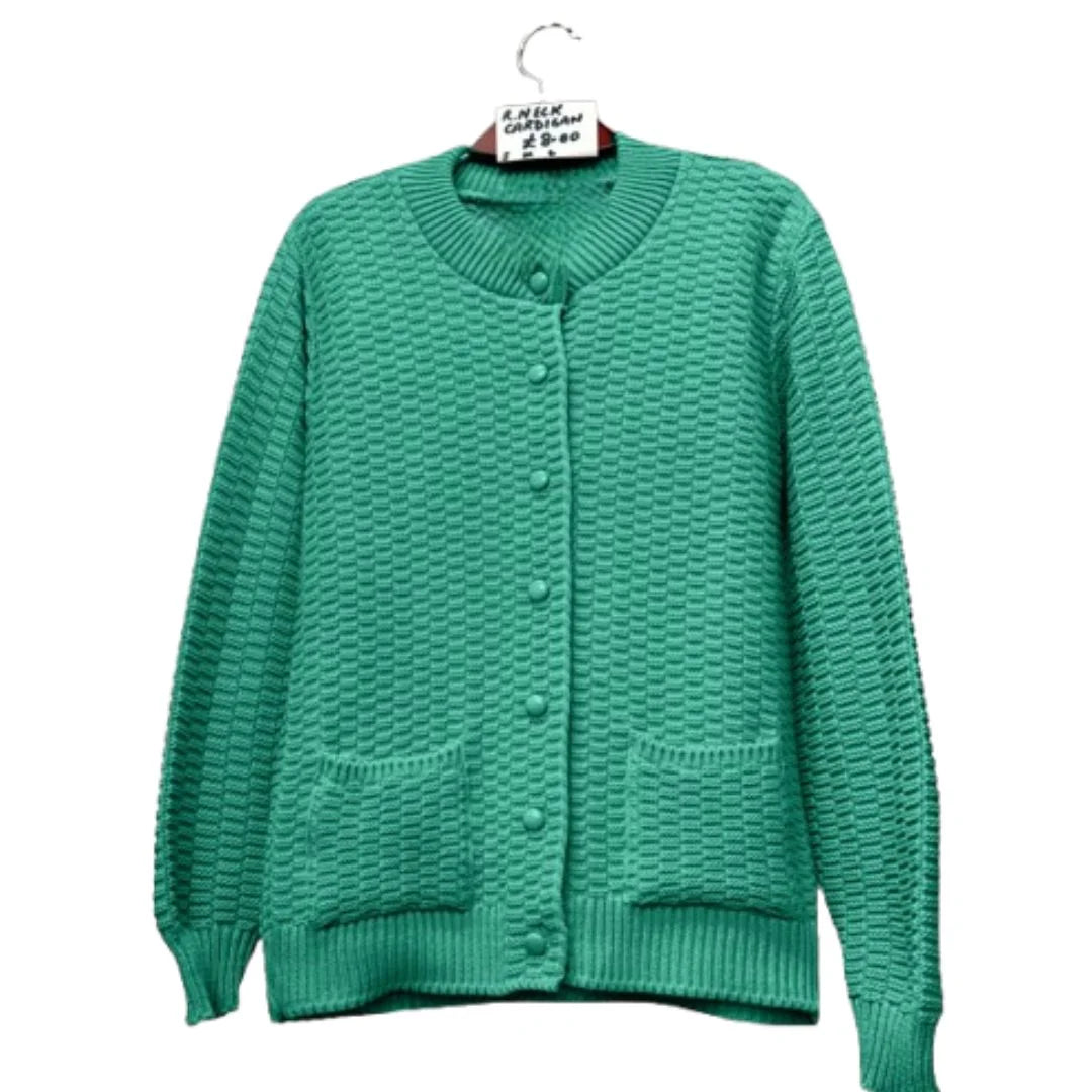 Women’s stitch crew neck cardigan in Sea Green color