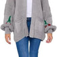 Women’s cherry print knit cardigan in Grey color