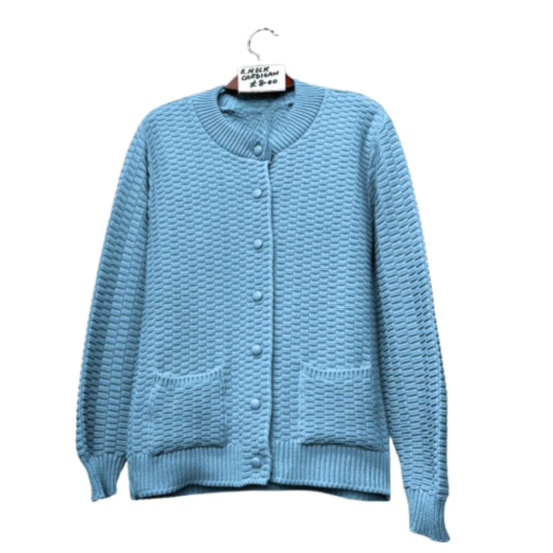 Women’s stitch crew neck cardigan in Sky Blue color