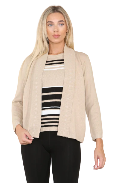Women’s fine knitted striped jumper in Stone color