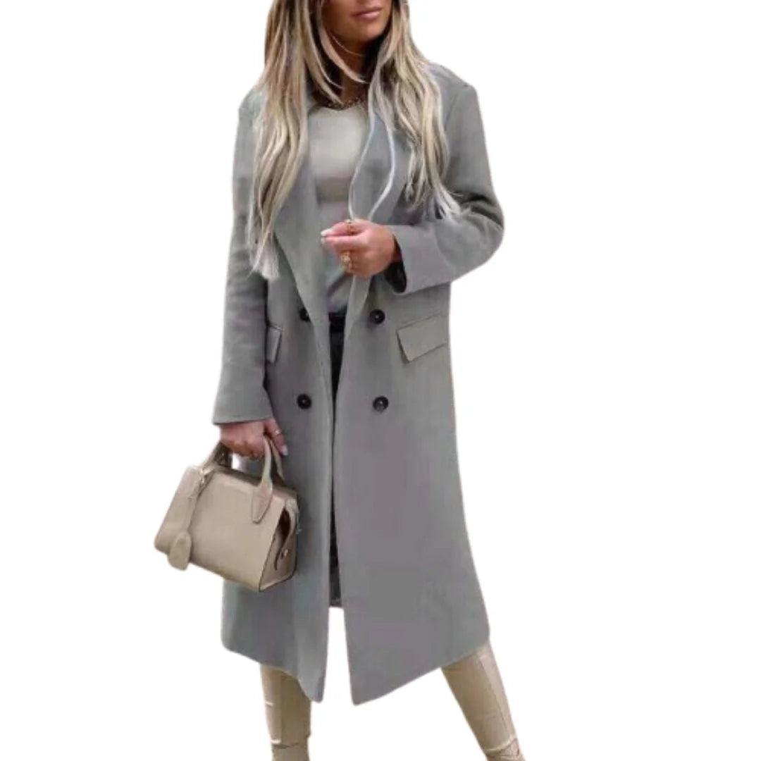 Women's mid-length wool winter coat in Grey color